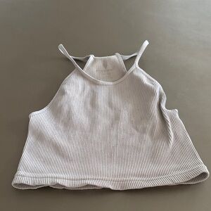 Free People Ribbed Halter Crop Top in Light Beige